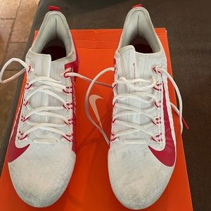 Size 13, Men's Nike Football Cleats, Red and White. Worn once.